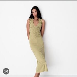 Zara Olive Midi Dress with Ruffles